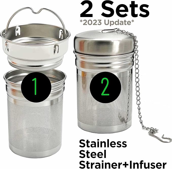 32oz Borosilicate Glass Water Bottle with Bamboo Lid and 2 Tea Infuser Sets for Fruit Infused Water and Cold Brew Coffee - Tea Strainer for Loose Leaf Tea (Flower)