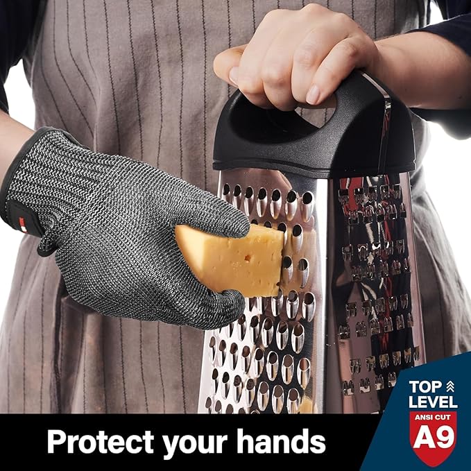 Schwer Ultimate Cut Resistant Gloves Beyond ANSI A9, Reinforced Stainless Steel Glove, Food Grade Mesh Metal Gloves for Butcher Meat Cutting, Oyster Shucking, Mandoline, Non-PFAS, PR1708 (S, 1 PCS)
