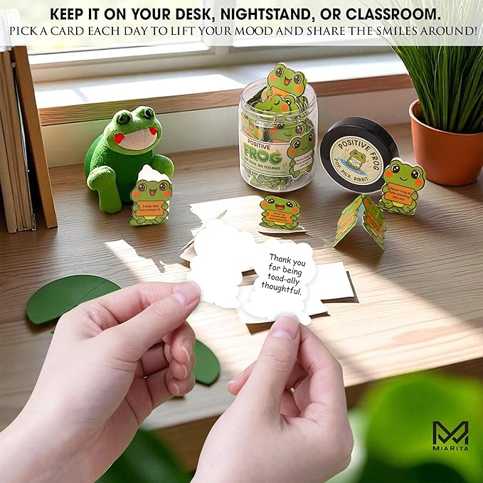 Positive Frog Jar – Cute Thank You Gift, Appreciation Gifts with 60 Uplifting Messages, Funny Emotional Support Frog, Self Care & Christmas Gifts for Women, Teens, Teachers, and Friends