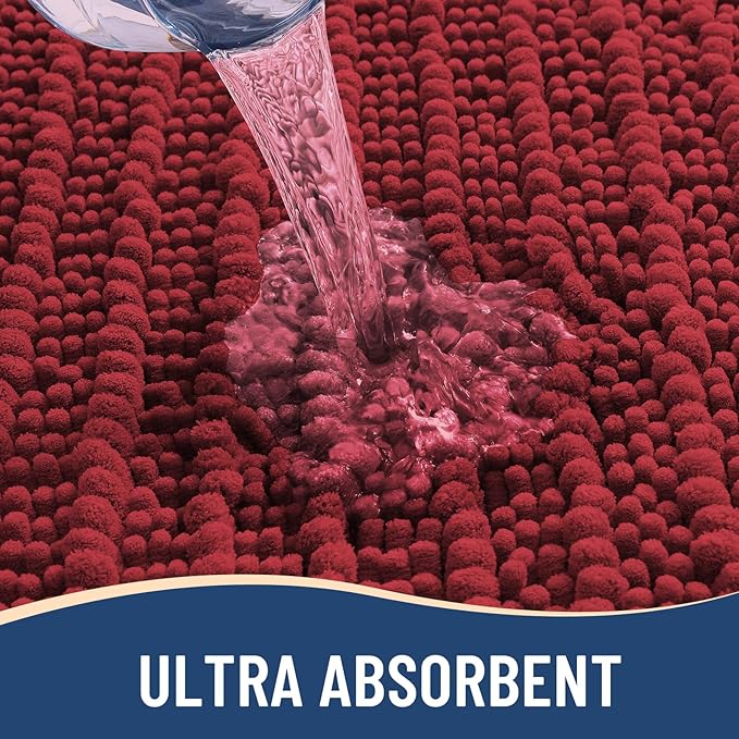 Arotive Luxury Chenille Bathroom Rug Mat, Extra Soft Thick Absorbent Shaggy Bath Rugs, Non-Slip Machine Wash Dry, Plush Bath Mats for Bathroom, Shower and Tub, 54x24, Red