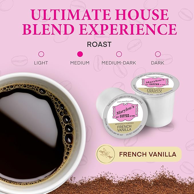 Marylou's Coffee – French Vanilla Flavored Gourmet Coffee – Single Serve Coffee Pods, Compatible with Keurig Brewers – 12 Pods