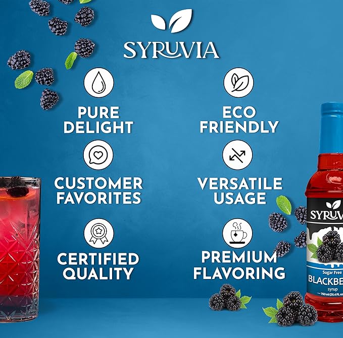Syruvia Sugar-Free Blackberry Syrup, Flavored Syrup for Drinks, Cocktails, Lemonades, Iced Teas, and Desserts – 25.4 fl oz