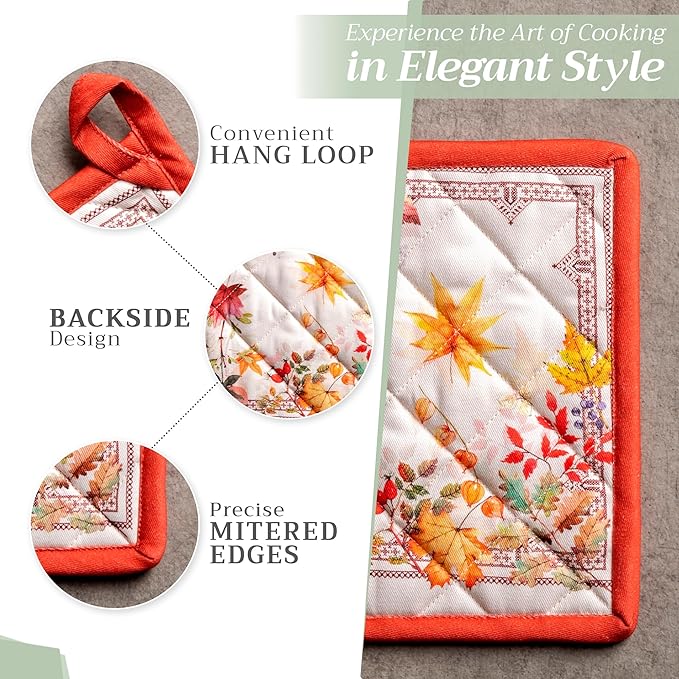 Maison d' Hermine Pot Holders Set 100% Cotton Heat Resistant Potholders 8" x 8" Hot Pads with Loop BBQ, Cooking, Baking, Grilling, Kitchen, Handling Hot Pans (Pack of 2, Amarante)