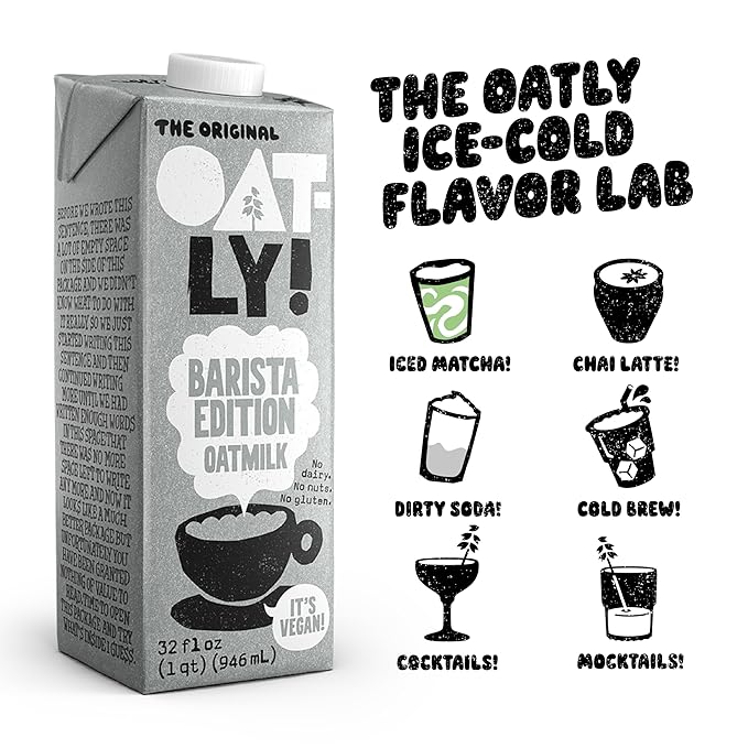 Oatly Barista Edition Oat Milk - Crafted for Coffee | Dairy-Free, Plant-Based, Shelf-Stable Milk that makes Perfect Foam (32 oz, 6-pack)