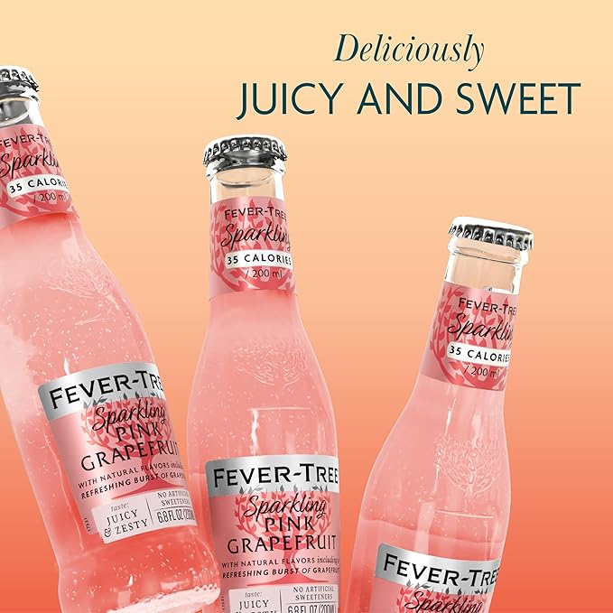 Fever Tree Sparkling Pink Grapefruit - Premium Mixer - Refreshing Beverage for Cocktails & Mocktails. Naturally Sourced Ingredients, No Artificial Sweeteners or Colors - 200 ML Bottles - Pack of 24