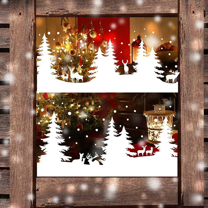 Christmas Stencils for Window Glass Large Christmas Stencil Forest Deer Stencil for Doormat Winter Scene Holiday Drawing Templates for Painting on Wall Canvas Paper Doormat