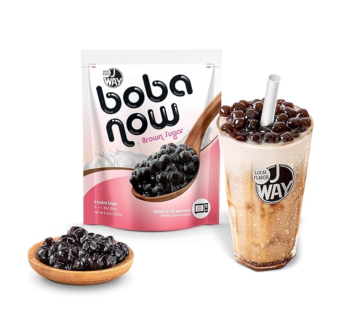 J WAY LOCAL FLAVOR BOBA Authentic Instant Tapioca Boba Pearls Bulk,60 Servings Black for Milk Tea,Smoothies and Desserts,Brown Sugar Flavor (Ready in Just 20 Seconds,No Preservatives,Gluten Free)