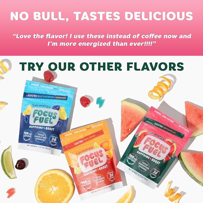 FocusFuel Energy Chews – Strawberry Lemonade Flavor (15 Servings) – 100mg Caffeine + Alpha GPC + L-Theanine + B12, Magnesium – Boost Focus & Energy – No Crash or Jitters