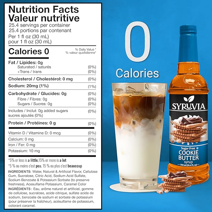 Syruvia Sugar Free Coffee Syrup, Cookie Butter Flavored Syrup for Drinks, Lattes, and Desserts – 25.4 fl oz