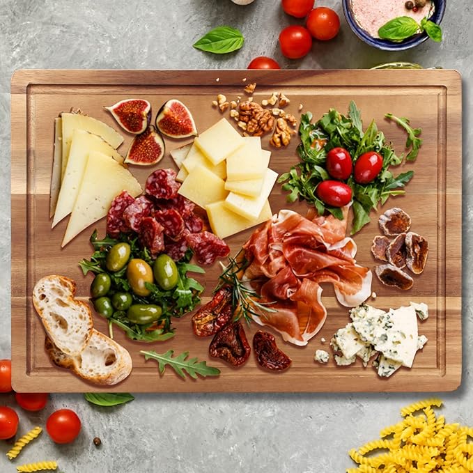 Solid Wooden Cutting Board Set of 3 Acacia Wood Charcuterie Board Set Meat Hardwood Chopping Board Butcher Blocks Non Toxic Maple Large Cutting Boards for Kitchen Decor Bread Serving Cheese Board