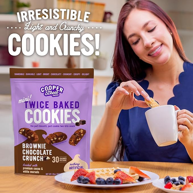 Cooper Street Twice-Baked Brownie Chocolate Biscotti Cookies (16oz each, Pack of 4) - 50 Two-Bite Mini Italian Style Snacks - Dairy-Free, Peanut Free, Kosher, Low-Calorie, Perfect with Coffee or Tea