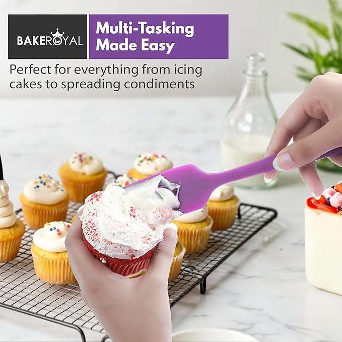 Silicone Spatula Set - 4-Piece Rubber Spatulas Silicone Heat Resistant 600°F for Everyday Task - Seamless Design Kitchen Spatulas for Nonstick Cookware - Purple