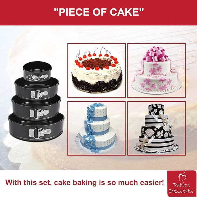 Spring Form Pan for Cheesecake, 4/7/9/11 Inch NONSTICK Cheesecake PanSet with CAKE SLICER and TESTER, Leakproof Springform Pan Set, 4 Spring Form Pans for Baking Compatible with INSTANT POT