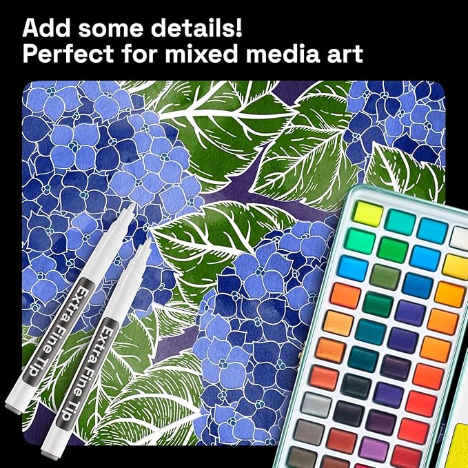 ARTISTRO 5 White Paint Pen for Rock Painting, Stone, Ceramic, Glass, Wood, Tire, Fabric, Metal, Canvas. Set of 5 Acrylic Paint White Marker Water-based Extra-fine Tip