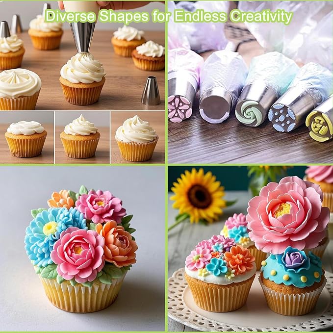 24-Piece Russian Piping Tips Set, Cake Decorating Kit with 9 Frosting Nozzles, Reusable Piping Bags, and Baking Supplies for Cupcakes, Cookies, Cakes - Ideal for Bakers & Beginners
