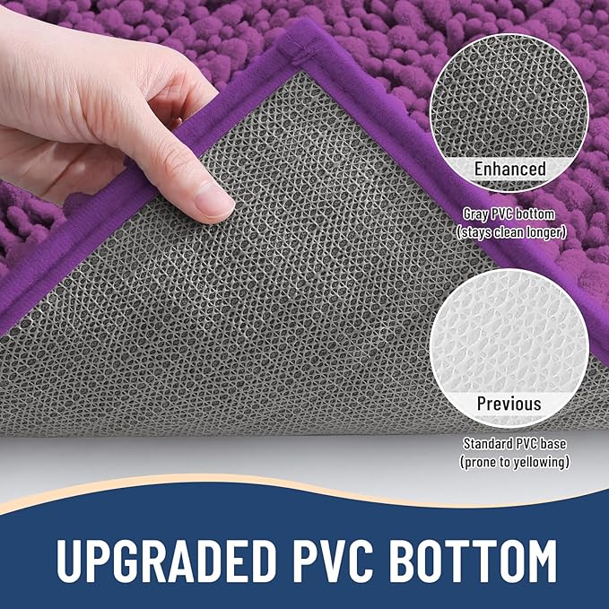 Arotive Luxury Chenille Bathroom Rug Mat, Extra Soft Thick Absorbent Shaggy Bath Rugs, Non-Slip Machine Wash Dry, Plush Bath Mats for Bathroom, Shower and Tub, 30x17, Purple