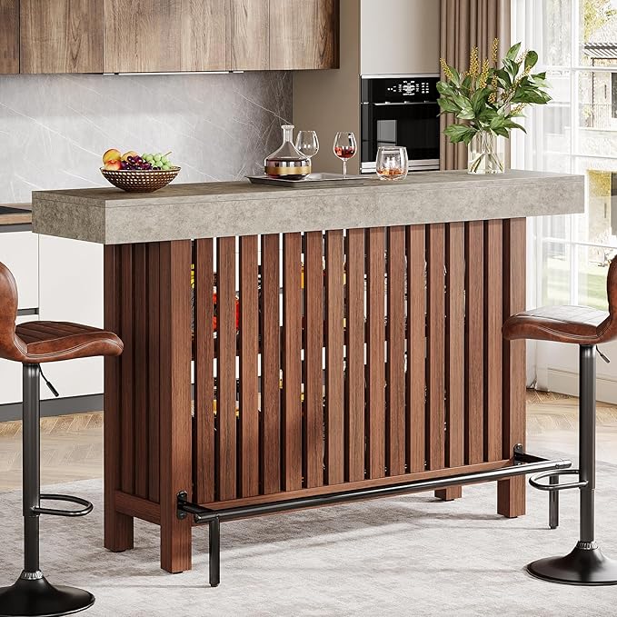 Tribesigns 63-Inch Large Home Bar Unit, 2-Tier Kitchen Island Mini Bar Height Pub Table with Footrest, Modern Coffee Bar Cabinet for Dining Room, Bistro, Living Room