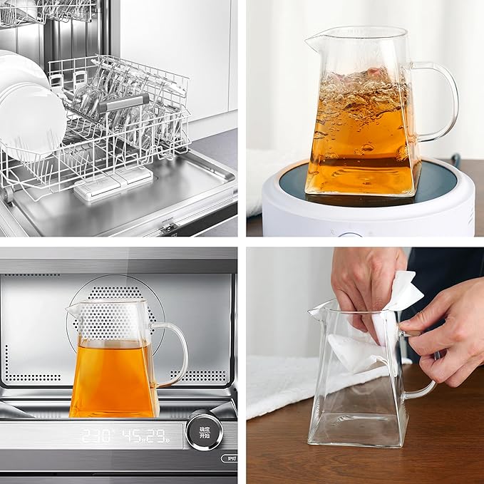 CNGLASS Glass Teapot with Infuser,24oz Clear Glass Tea Kettle with Removable Stainless Steel Strainer,Stovetop Safe Glass Teapot for Blooming and Loose Leaf Tea…