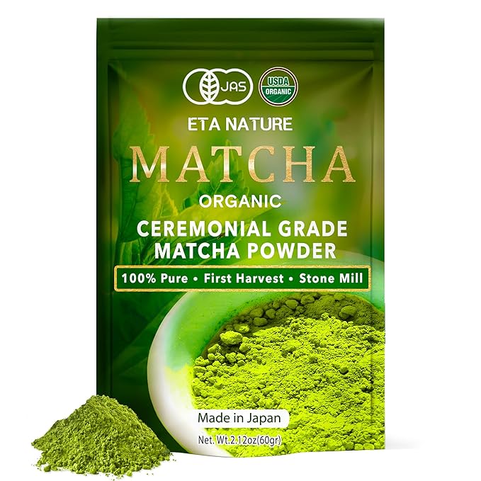 ETANATURE Premium Ceremonial Grade Matcha Powder - Matcha Green Tea Powder for Metabolism, Brain and Sleep - JAS Certified Matcha Grade from Japan Kagoshima Farms 60 Servings - Ceremonial Tea 60g