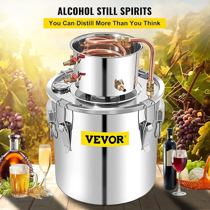 VEVOR Alcohol Still 13.2Gal/50L Alcohol Distiller Stainless Steel Distillery Kit for Alcohol With Copper Tube & Pump Home Brewing Kit Build-in Thermometer for DIY Whisky Wine Brandy