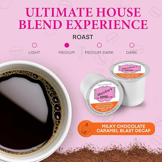 Marylou’s Coffee - Decaf Milky Chocolate Caramel Blast Flavored Coffee, Delicious Medium Roast Gourmet Coffee, 1 Count (12 Single Serve Cups)