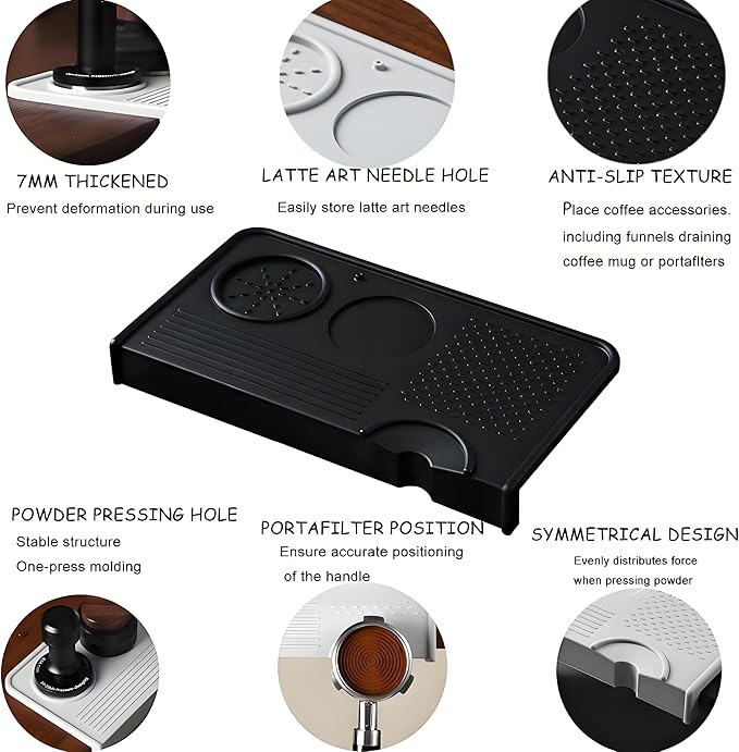 Espresso Tamping Mat – Food Grade Silicone Coffee Tamper Pad with Portafilter Slots, Heat Resistant, Anti-Slip, Waterproof Tamping Station for Baristas