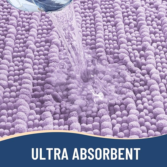 Arotive Luxury Chenille Bathroom Rug Mat, Extra Soft Thick Absorbent Shaggy Bath Rugs, Non-Slip Machine Wash Dry, Plush Bath Mats for Bathroom, Shower and Tub, 24x16, Light Purple