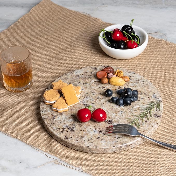 Koville 11 Inch Round Marble Cutting Board for Kitchen Countertop, Golden Brown Marble Cutting Boards Pastry Board for Kitchen Decor, Stone Cutting Cheese Board Charcuterie Boards