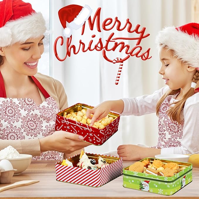 Tioncy 8 Pcs Christmas Cookie Tins with Lids Large Cookie Boxes Metal Empty Tins Santa Tinplate Xmas Gift Box for Christmas Holiday Candies Treats Storage Container (Classic)