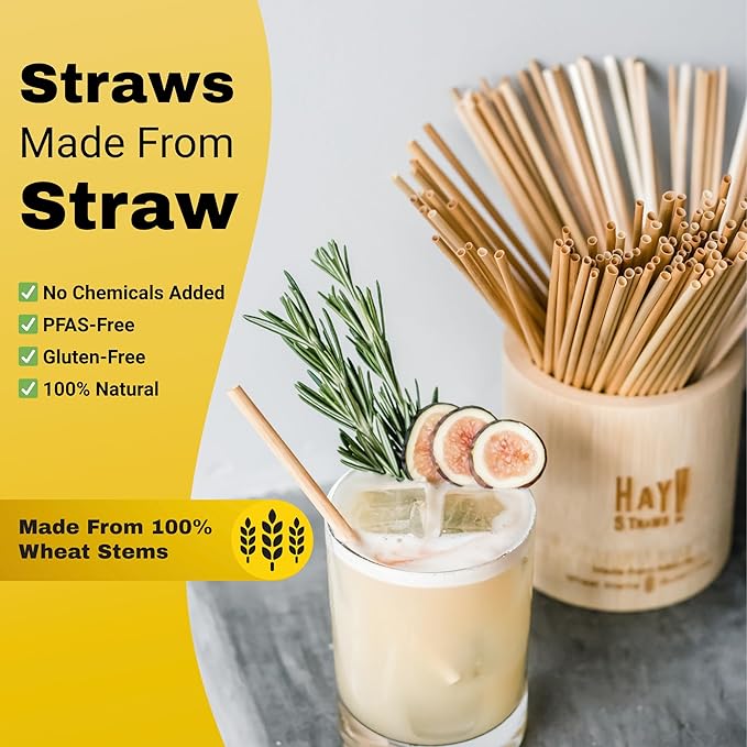 HAY! Stir, Natural coffee stir sticks, fully compostable made from wheat stems, our stir sticks are ideal for hot and cold beverages, 5’' pack of 500