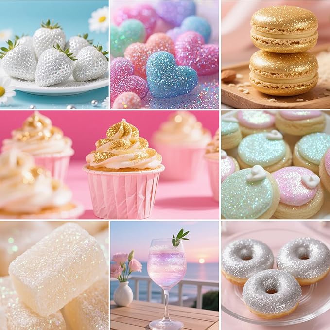 Edible Glitter Spray,2 Colors Silver & White Food Grade Edible Glitter Set for Drink Cake Beverages,Cupcakes,Cake Pops and Cookies Decorating