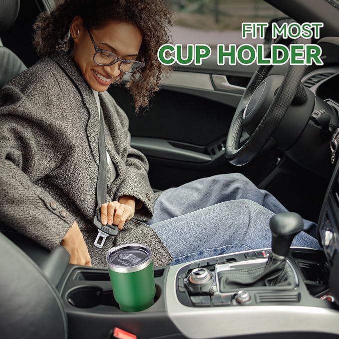 30 oz Tumbler with Lid Stainless Steel Tumblers Vacuum Insulated Cup Reusable Powder Coated Travel Mug Double Wall Leak Proof Portable Cups Keep Cold Drinks for 12 Hours, Dark Green, 1 Pack
