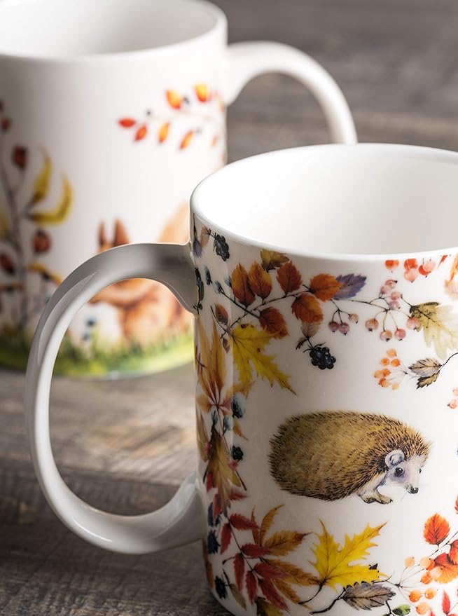 Maison d' Hermine Coffee Mug with Handles Fine Bone China Mugs Pack of Two Tea Cups for Hot Beverages Cappuccino Latte Home Restaurant Office Perfect for Gift (Sous-Bois, 15 Ounce)