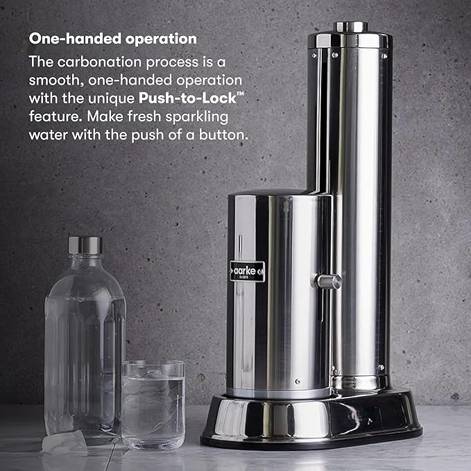 Aarke Carbonator Pro, Sparkling & Carbonation Water Machine, Stainless Steel with Glass Reusable Bottle Volume 800 mL/27 fl oz and CO2 Cylinder (Stainless)