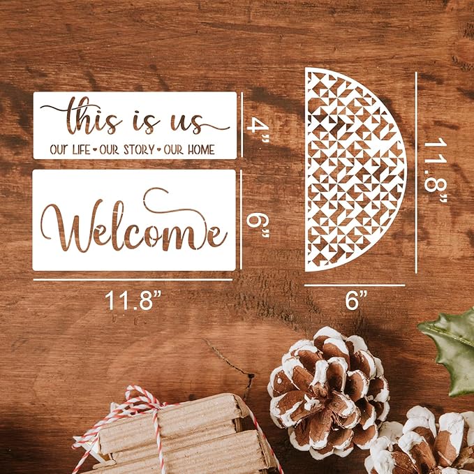 Welcome Stencils for Painting on Wood 12” Welcome Stencil for Door Mat Half Round Stencils for Wood Sign Doormat Fabrics