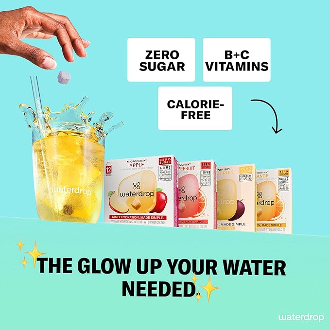 Waterdrop Hydration Cubes with Vitamin C, B Vitamins and Electrolytes, 4 Flavor Electrolyte Variety Pack, Flavored Water Enhancer Cubes for Still & Sparkling Water, Low Calorie, Sugar Free, 48 Count