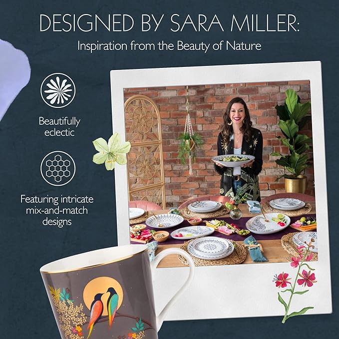 Portmeirion Sara Miller Chelsea Mug, Dark Grey - Elegant 12oz Fine China Cup with 22K Gold Details - Tea Time Chinaware for Afternoon Tea Presentation, Gift-Boxed Drinkware