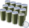 OMTech 20oz Tumblers Bulk, 12pc Stainless Steel Tumbler Set with Lid & Straw, Double Wall Vacuum Insulated Mug for Laser Engraver, Travel Coffee Mug for Hot & Cold Drinks, Army Green Powder Coated Cup