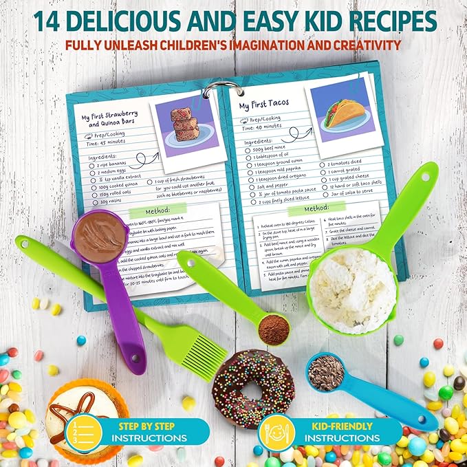 44Pcs Kids Cooking & Baking Set for Real Cooking, Kids Safe Knife & Cooking Tools Utensils with Cookbooks, Toddler Safe Montessori Kitchen Tools Birthday for Girls Boys Ages 6+
