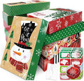 12 Large Christmas Gift Wrap Boxes bulk with Lids, 12 tissue paper and 80 Count Foil Christmas Tag Stickers for wrapping oversized Clothing (Robes, Sweater, Coat, Shirts) and Xmas Holiday Present