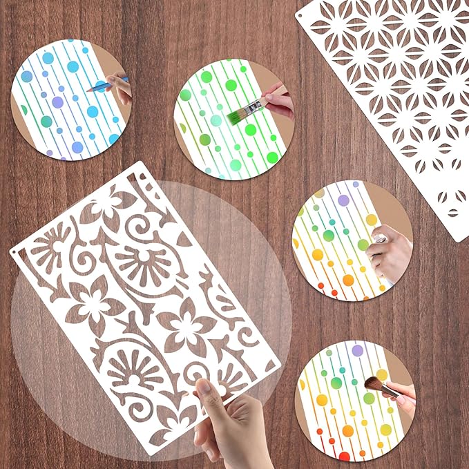 Yazhiji 8PCS Geometric Stencils for Painting, Reusable Large Size Geometric Painting Stencils Abstract Layering Stencil for Painting on Wood Canvas Furniture Wall Floor Decor Drawing DIY Art Supplies