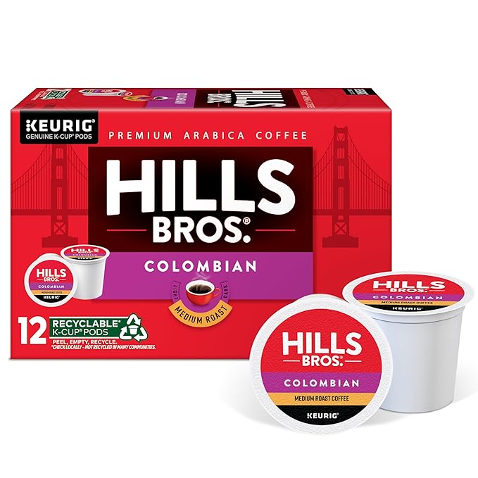 Hills Bros. Colombian Blend Keurig K-Cup Pods for Keurig Brewers – Medium Roast Premium Arabica Blend, Kosher – 1 Pack of 12 Single Serve Pods