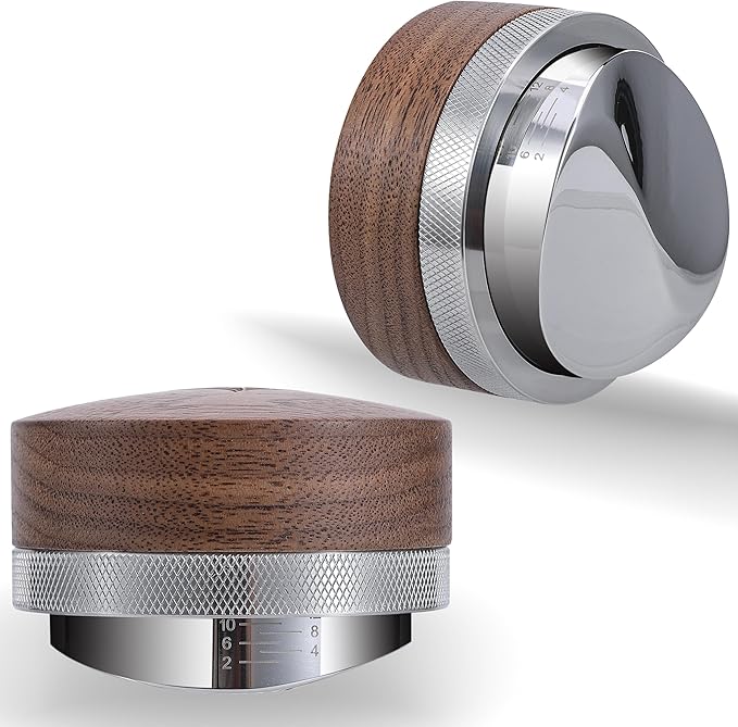 51mm Espresso Distribution Tool Walnut Coffee Distributor Adjustable Depth Stainless Steel Espresso Leveler Premium Espresso Machine Accessories For Coffee Bar
