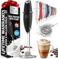 Zulay Kitchen Tornado Milk Frother Handheld Wand – Electric Coffee Frother with Triple Whisk & Stand – Hand Held Drink Mixer for Latte, Cappuccino, Matcha, Hot Chocolate, Protein Shakes – Black