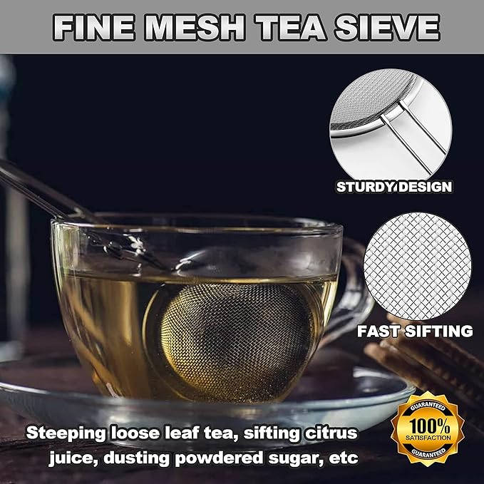 Anaeat Fine Mesh Strainers - Premium Stainless Steel Colander Sieve Sifters, with Durable Mesh and Sturdy Handle, Excellent for Sifting Dry ingredients, Flour, Pastas, Rice, Tea (2.8"）