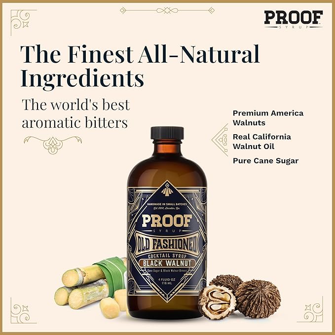 Proof Syrup - Old Fashioned Cocktail Mix - Made with Real Bitters & Cane Sugar - Black Walnut - Fast, Easy, Delicious, Handcrafted Cocktail Syrup - 4oz
