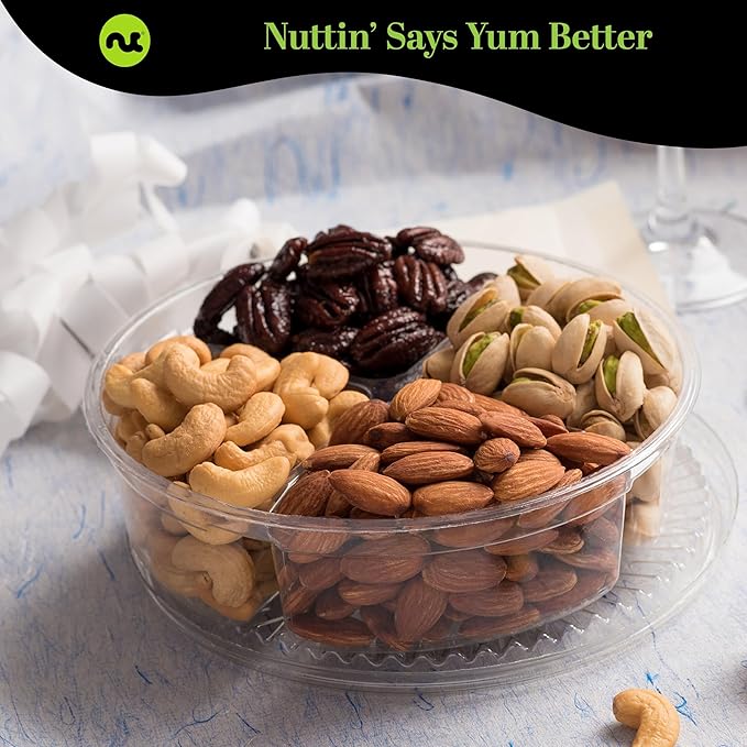 NUT CRAVINGS - Thanksgiving Mixed Nuts Gift Basket in Red Gold Box (4 Assortments) Holiday Xmas Christmas Food Arrangement, Healthy Snack Care Package, Food Assortments