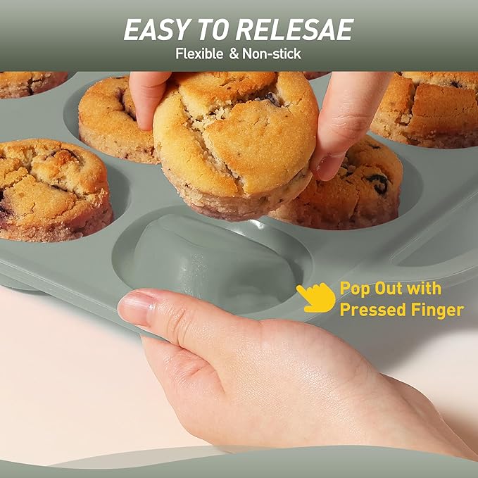 24 Cups Silicone Muffin Pan with Metal Reinforced Frame Mini Size Cupcake Pan Tray Egg Bites Silicone Circle Cookie Molds Little Small Muffin Tin Tart Pans Baking Sheet Set for Sandwiches