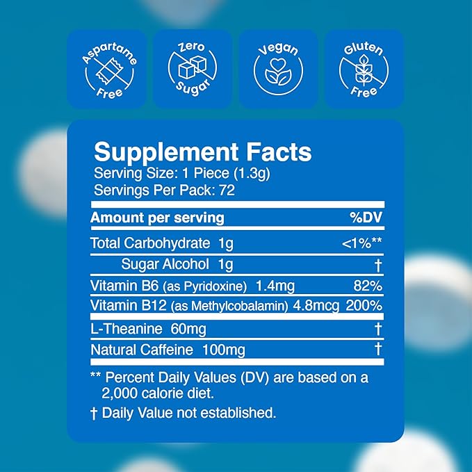 Neuro Energy & Focus Mints, Extra Strength - Sugar Free Breath Mints with 100mg Natural Caffeine, B Vitamins & L-Theanine - Vegan Brain Supplement for Exercise, Study & Daily Focus - Peppermint, 72 ct
