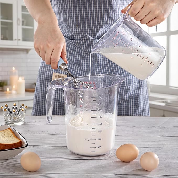 DaYammi Measuring Cups 1-Piece, Unbreakable Food-Grade Plastic Measuring Cup for Dishwasher, 4-Cup Liquid Measuring Cups for Prepping, Baking, Cooking, Readable Markings, 1QT/32OZ/1000ML/1L, Clear